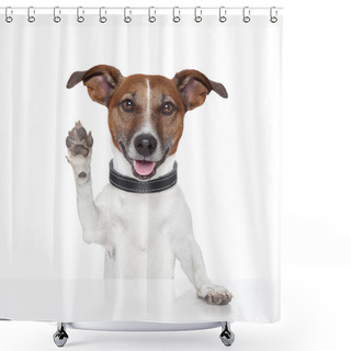 Personality  Hello Goodbye High Five Dog Shower Curtains