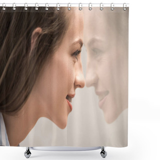 Personality  Young Caucasian Girl Looking At Reflection Shower Curtains