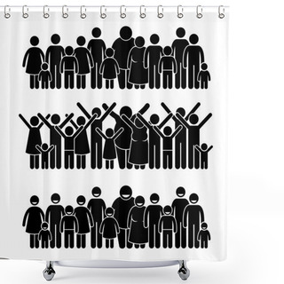 Personality  Group Of People Standing Community Stick Figure Pictogram Icons Shower Curtains