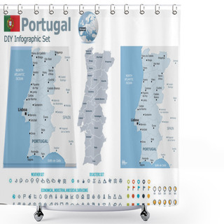 Personality  Portugal Maps With Markers Shower Curtains