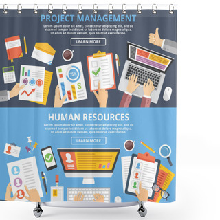 Personality  Project Management, Human Resources Flat Illustration Concepts Set. Top View Shower Curtains
