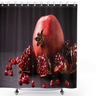 Personality  Some Red Pomegranates On Black Slate Plate Shower Curtains