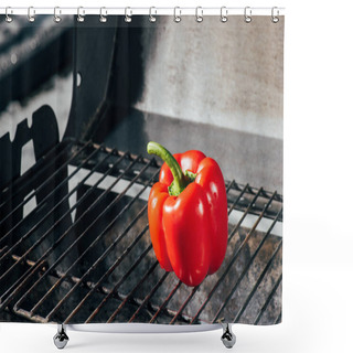 Personality  Bright Red Fresh Bell Pepper On Bbq Grill Grates Shower Curtains