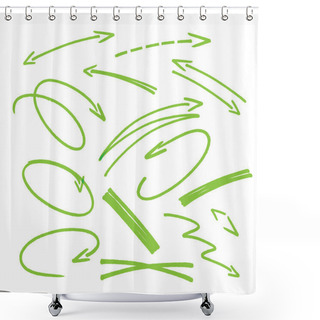 Personality  Set Of Green Hand Drawn Arrows Signs And Highlighting Elements Shower Curtains