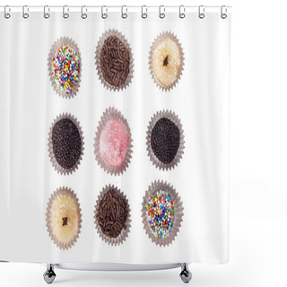 Personality  Top View Of Traditional Brazilian Sweets - Brigadeiros - Isolated Over White Background Shower Curtains