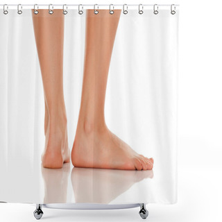 Personality  Beautifully Groomed Bare Feet On White Background Shower Curtains