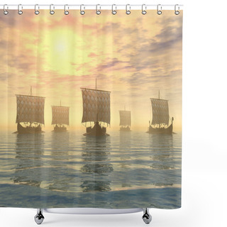 Personality  Computer Generated 3d Illustration With Viking Ships Shower Curtains