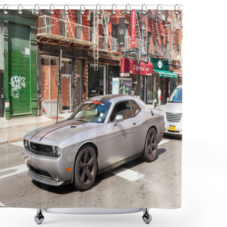Personality  Silver Dodge Challenger RT 2014 In Manhattan. Shower Curtains