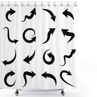 Personality  Set Of Black Curved Arrows Isolated On White Background. Shower Curtains