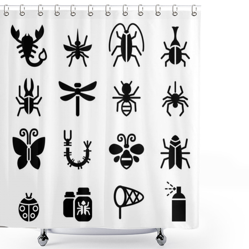 Personality  Bug & Insect Icon Set Vector Illustration  Symbol Shower Curtains