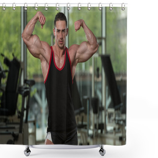 Personality  Young Bodybuilder Flexing Muscles Shower Curtains