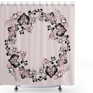 Personality  Floral Round Wreath With Gentle Pink Orchids, Phalaenopsis. Shower Curtains