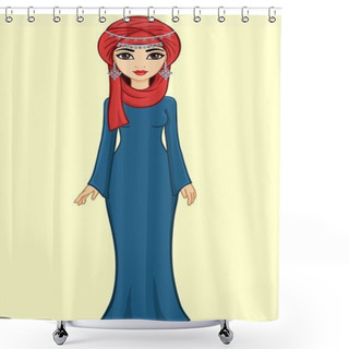 Personality  Portrait In Growth Of The Beautiful Muslim Girl In A Turban. Isolated. Shower Curtains
