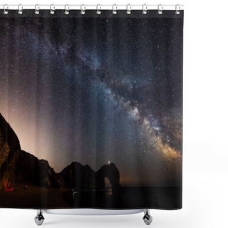 Personality  Stunning Colorful Image Of Milky Way Galaxy Over Sea Landscape In Dorset England Shower Curtains