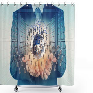Personality  Businessman Working With New Modern Computer Show Social Network Shower Curtains