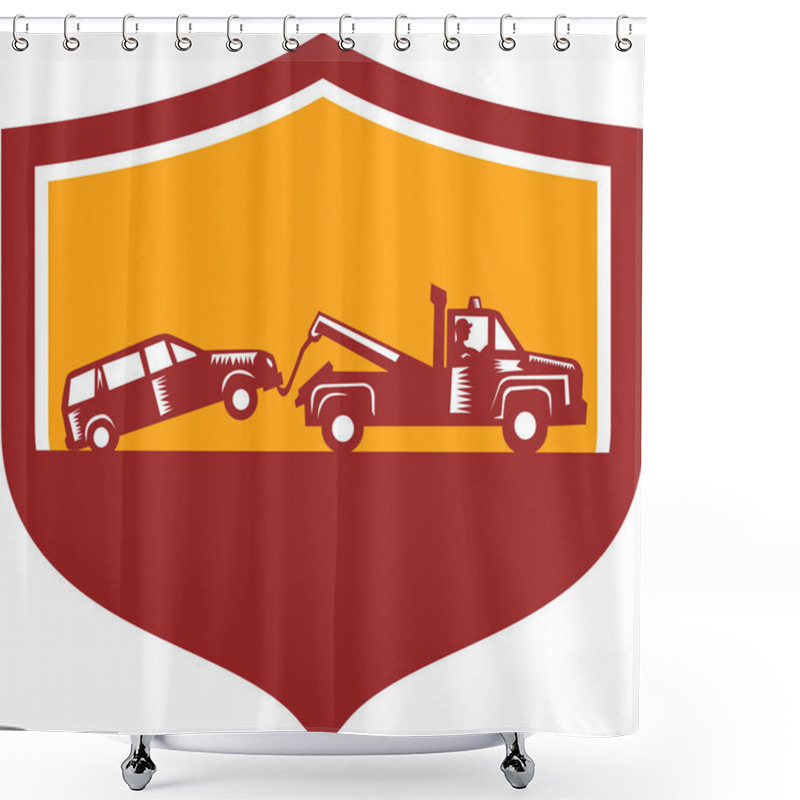 Personality  Tow Truck Towing Car Shield Retro Shower Curtains