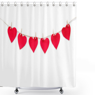 Personality  Red Hearts Paper Cut With Clothespins Shower Curtains