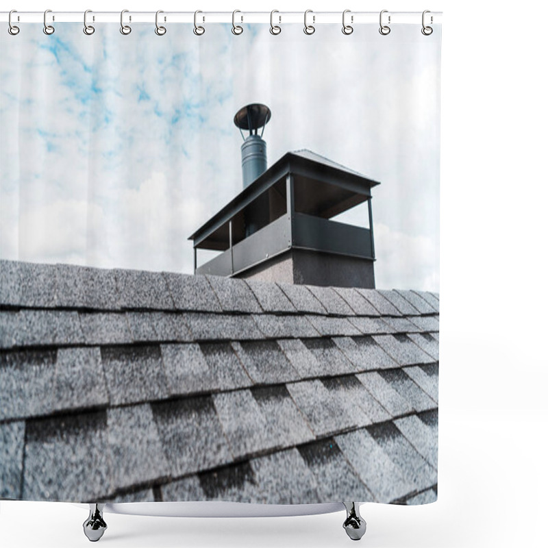 Personality  Selective Focus Of Modern Chimney On Rooftop Of House  Shower Curtains