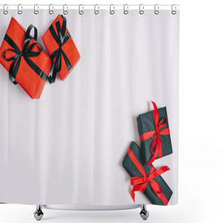 Personality  Top View Of Wrapped Gifts Isolated On Grey, St Valentines Day Concept Shower Curtains