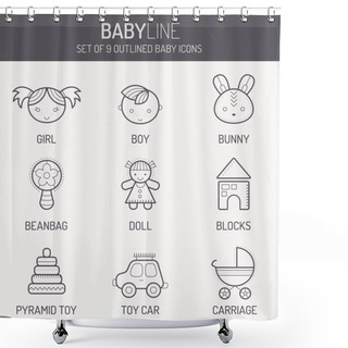 Personality  Monochrome Baby Icons In Linear Style Shower Curtains