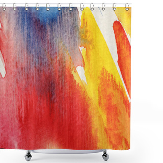 Personality  Close Up View Of Wet Yellow, Blue And Red Watercolor Paint Brushstrokes On White Background Shower Curtains