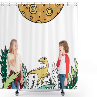 Personality  Boy And Girl Scared By Dinosaur Shower Curtains