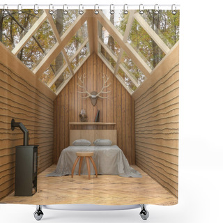 Personality  Cabin In The Woods Rendering Shower Curtains