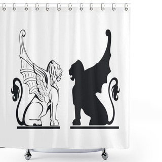 Personality  Black And White Griffin Illustration Shower Curtains