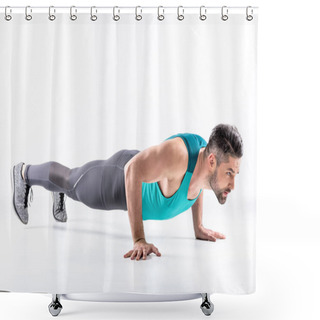 Personality  Man Doing Plank Exercise  Shower Curtains