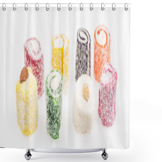 Personality  Assorted Delicious Turkish Delight In Coconut Flakes Isolated On White, Panoramic Shot Shower Curtains