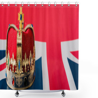 Personality  Panoramic Shot Of Golden Crown On British Flag  Shower Curtains