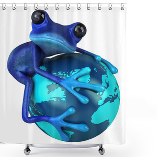 Personality  Frog With A Blue Globe Shower Curtains