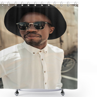 Personality  Handsome Young African American Man In Hat And Sunglasses Shower Curtains