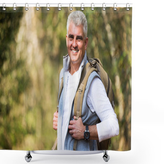 Personality  Senior Man On Hike Shower Curtains