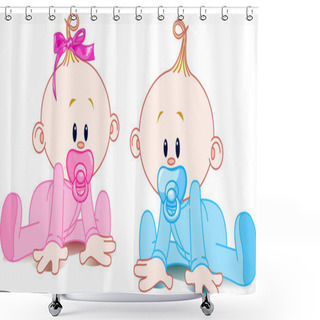Personality  Two Babies Shower Curtains