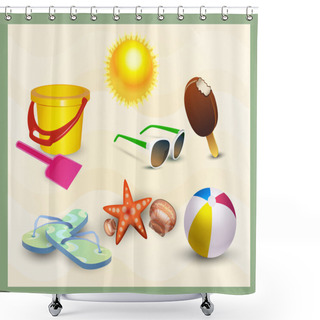 Personality  Beach Icons Set. Vector Shower Curtains
