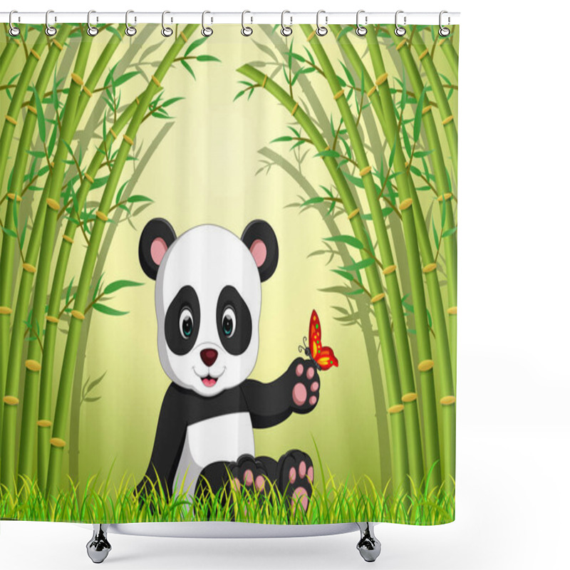 Personality  Two Cute Panda In A Bamboo Forest Shower Curtains