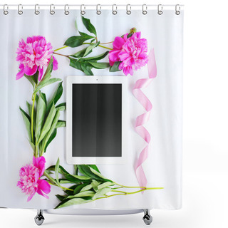 Personality  Tablet And Pink Flowers Shower Curtains