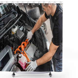 Personality  Young Mechanic Inspecting Car Engine Compartment  Shower Curtains