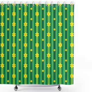 Personality  Daisy Stripes - Green And Yellow - Floral Tile Pattern  Shower Curtains