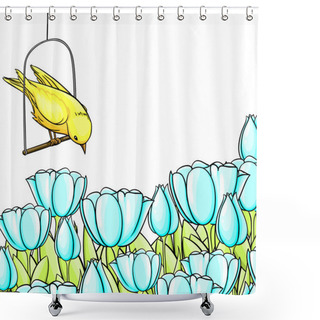 Personality  Vintage Background With Cartoon Flowers And Bird Shower Curtains