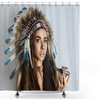 Personality  American Indian Girl Smoking A Pipe Shower Curtains