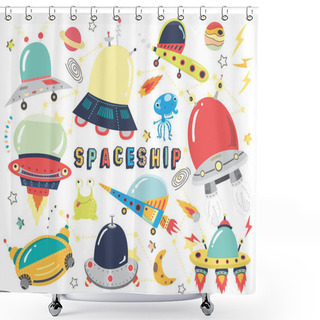 Personality  Outer Space- Cute Spaceship Collections Shower Curtains