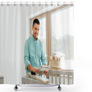 Personality  Father With Manual Assembling Baby Bed At Home Shower Curtains