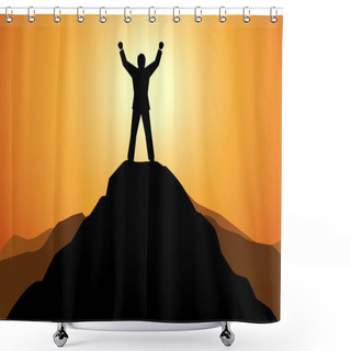 Personality  Success Businessman Standing On Top Of A Mountain Shower Curtains