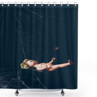 Personality  Creepy Doll In Darkness With Spider Web Shower Curtains