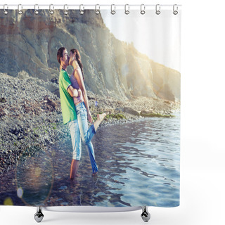 Personality  Passionate Couple Kissing On The Beach Shower Curtains