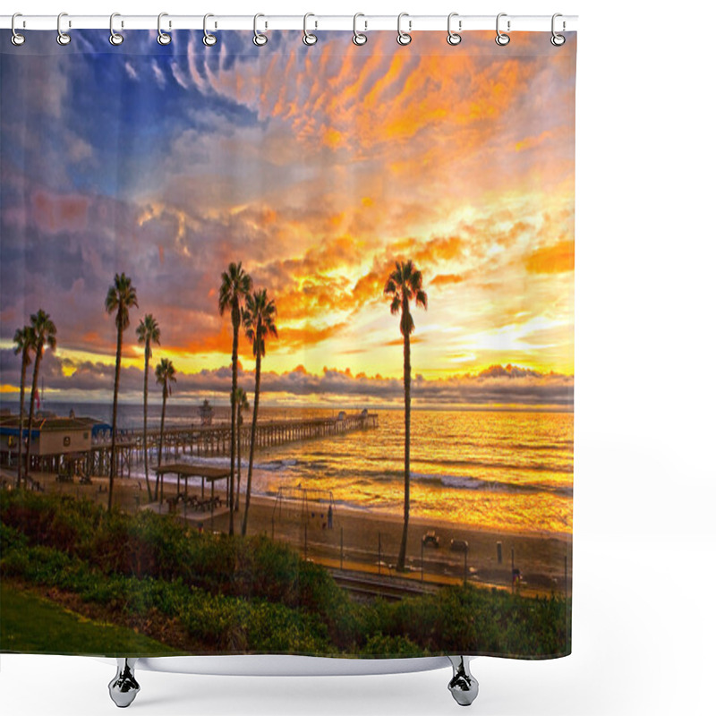 Personality  San Clemente Pier At Sunset After A Storm. Shower Curtains