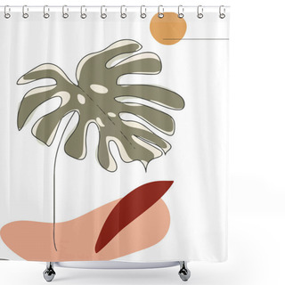Personality  Illustration Of Hand-drawn Sketch Tropical Plant On The Beach With Sun Shower Curtains