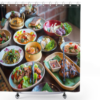 Personality  Table With Thai Foods Shower Curtains